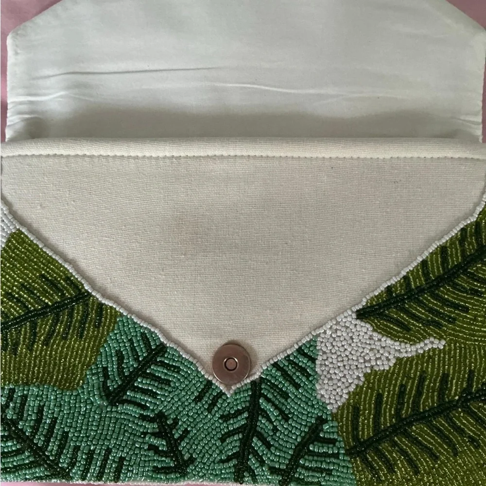 Beaded Leaf Envelope Clutch in Green Shades - Women Bags